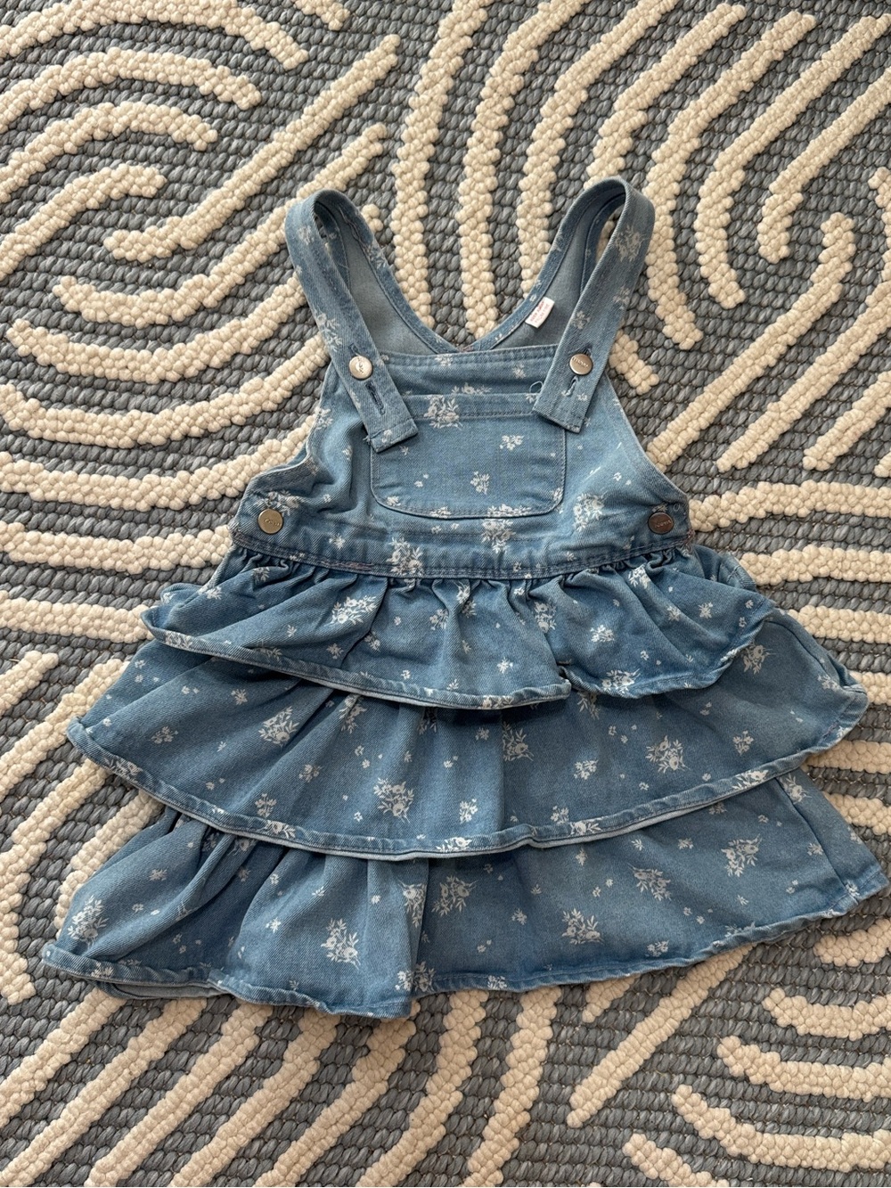 Joe’s Jeans Girls Size 5 Floral Denim Tiered Ruffle Overall Dress